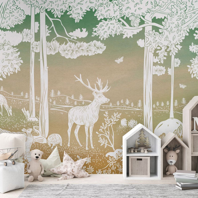 Monochrome Forest - Green Sky