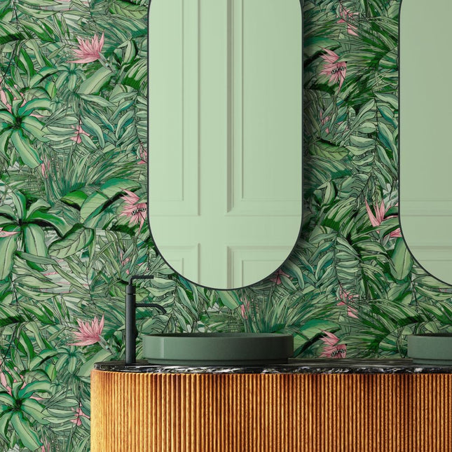 Tropical Forest Dark Green & Pink BMTD001/15A