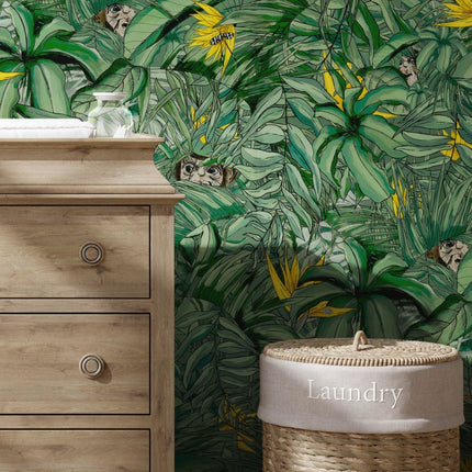 Muster Monkey Forest Dark Green & Yellow BMTD001/09B