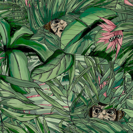 Monkey Forest Dark Green & Pink BMTD001/09A