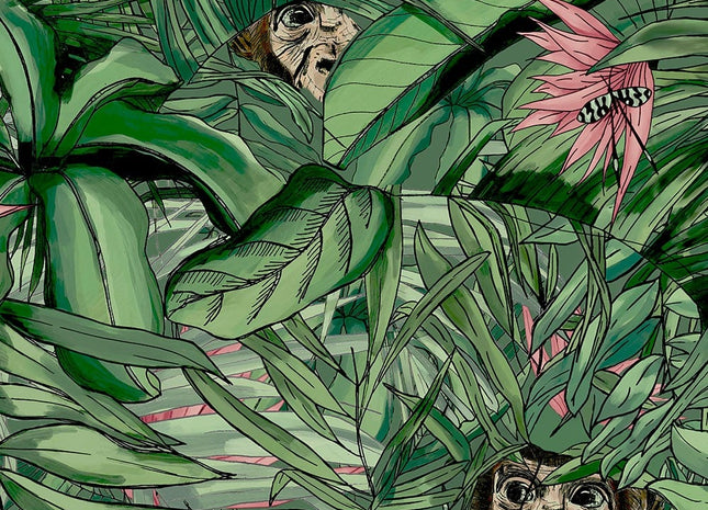 Monkey Forest Dark Green & Pink BMTD001/09A