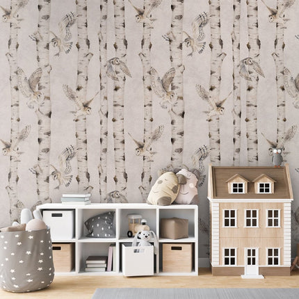 Birch and Owls - White