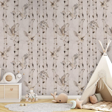 Birch and Owls - White
