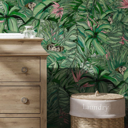 Monkey Forest Dark Green & Pink BMTD001/09A