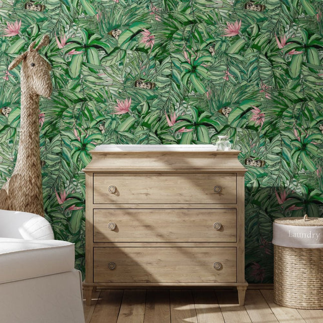 Monkey Forest Dark Green & Pink BMTD001/09A