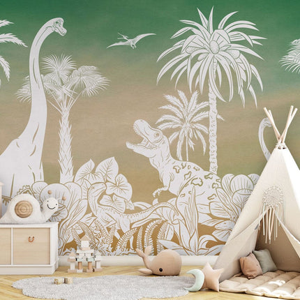 Monochrome Dino - Green Sky