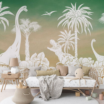 Monochrome Dino - Green Sky