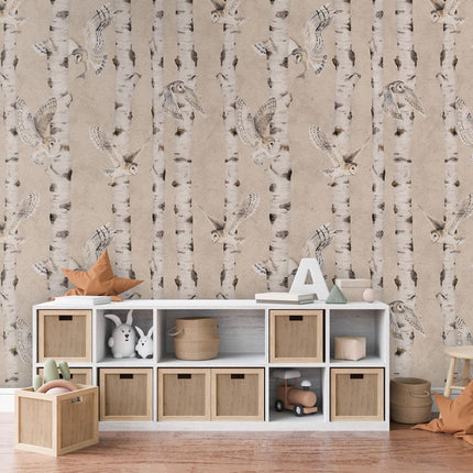 Birch and Owls - Beige