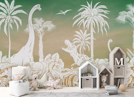 Monochrome Dino - Green Sky