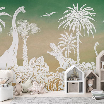 Monochrome Dino - Green Sky