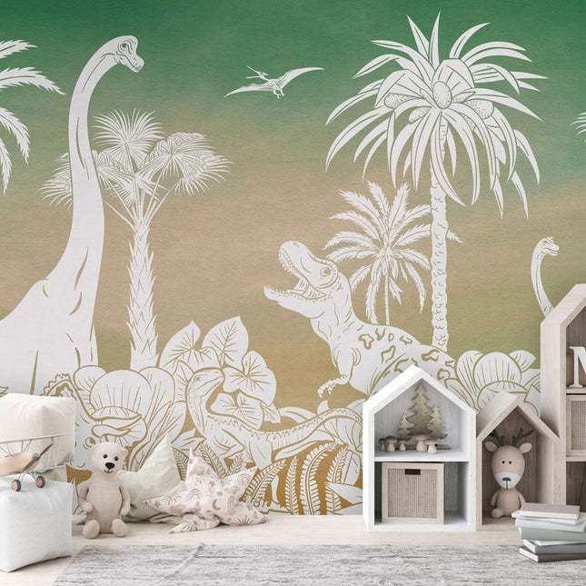 Monochrome Dino - Green Sky