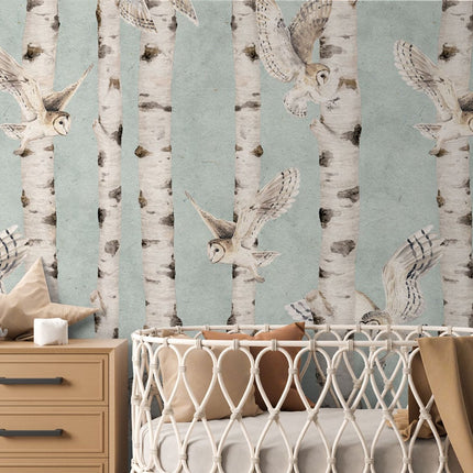 Birch and Owls - Blue