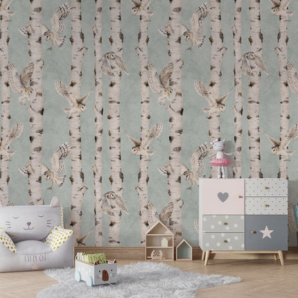 Birch and Owls - Blue