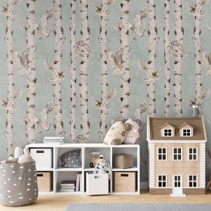 Birch and Owls - Blue