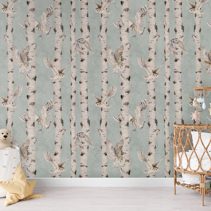 Birch and Owls - Blue