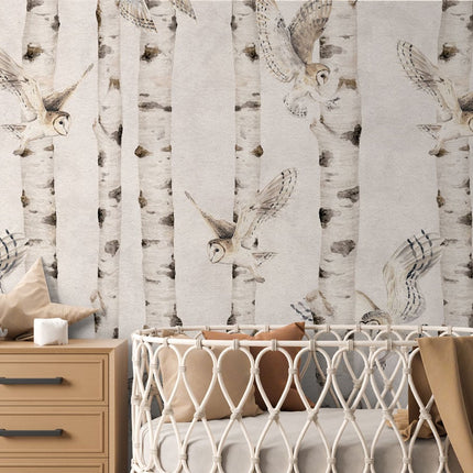 Birch and Owls - White