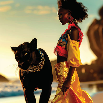 Muster 50 x 50 cm von Kenyan Woman with Black Panther Spirit Animal