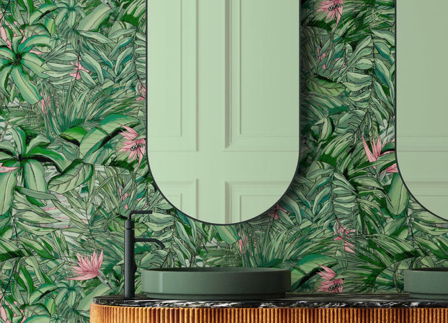 Tropical Forest Dark Green & Pink BMTD001/15A